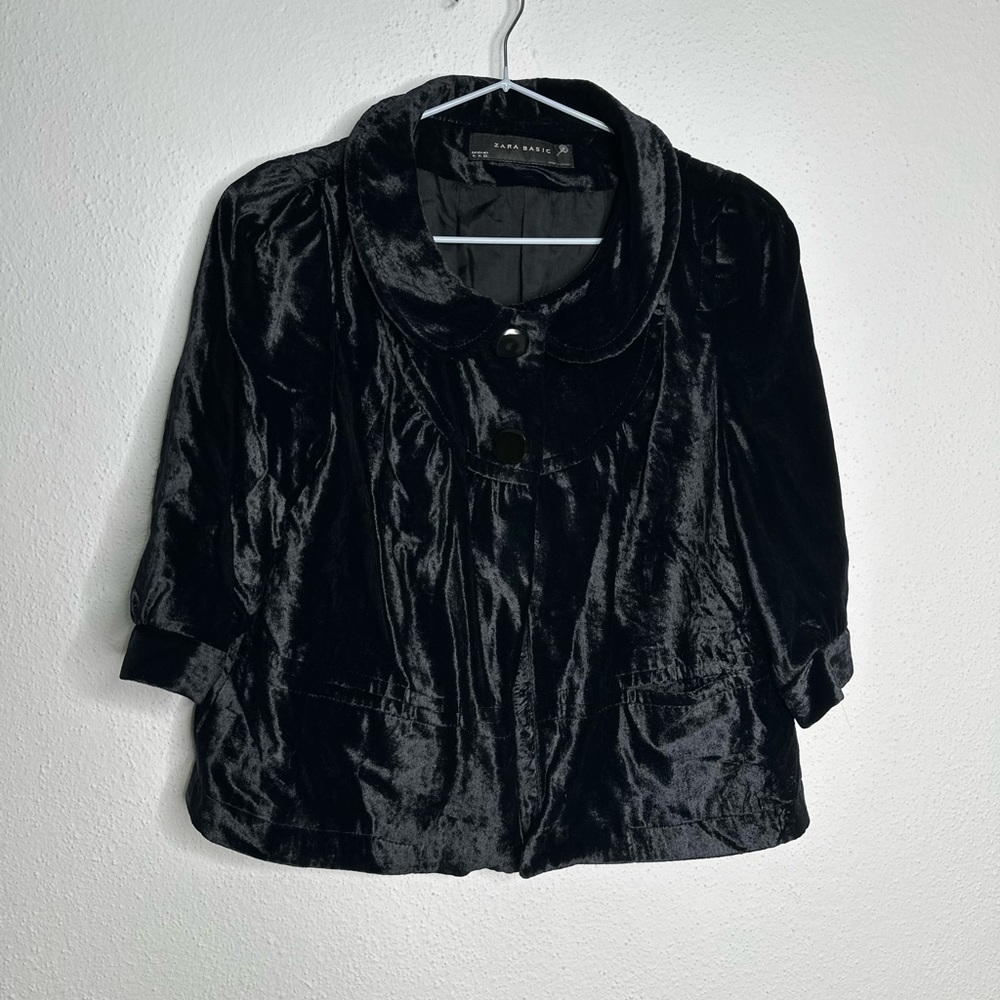 Zara Black Velvet Cape Jacket